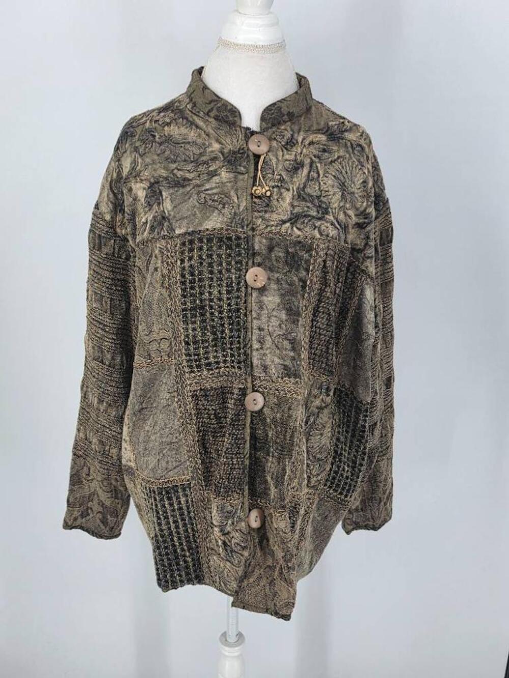 Vintage Flashback Womens 3X Tapestry Patchwork Jacket Velvet Embroidered 90s